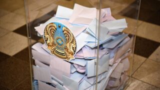 Бүркіт костюміндегі адам сайлау учаскесінде мерекелік көңіл-күй сыйлады